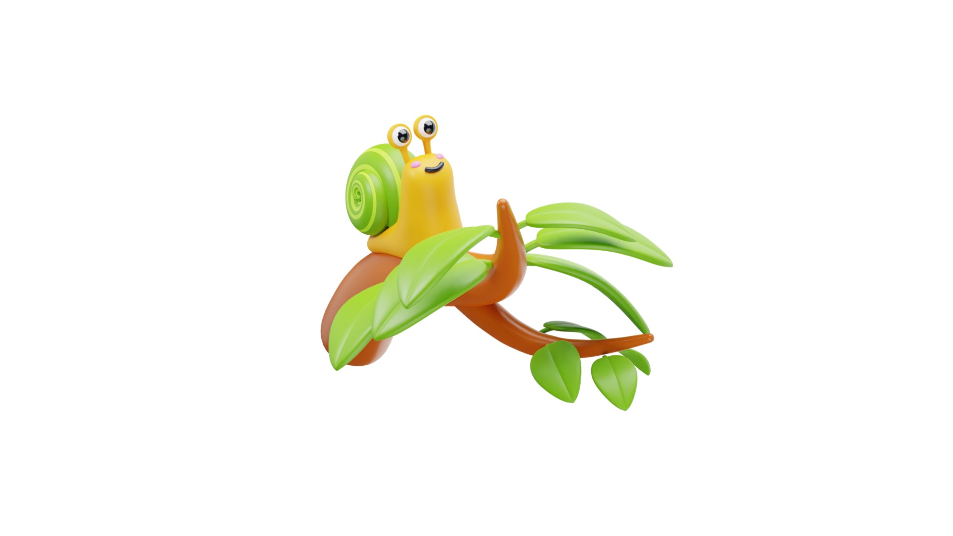 Snail on tree 3D model_1