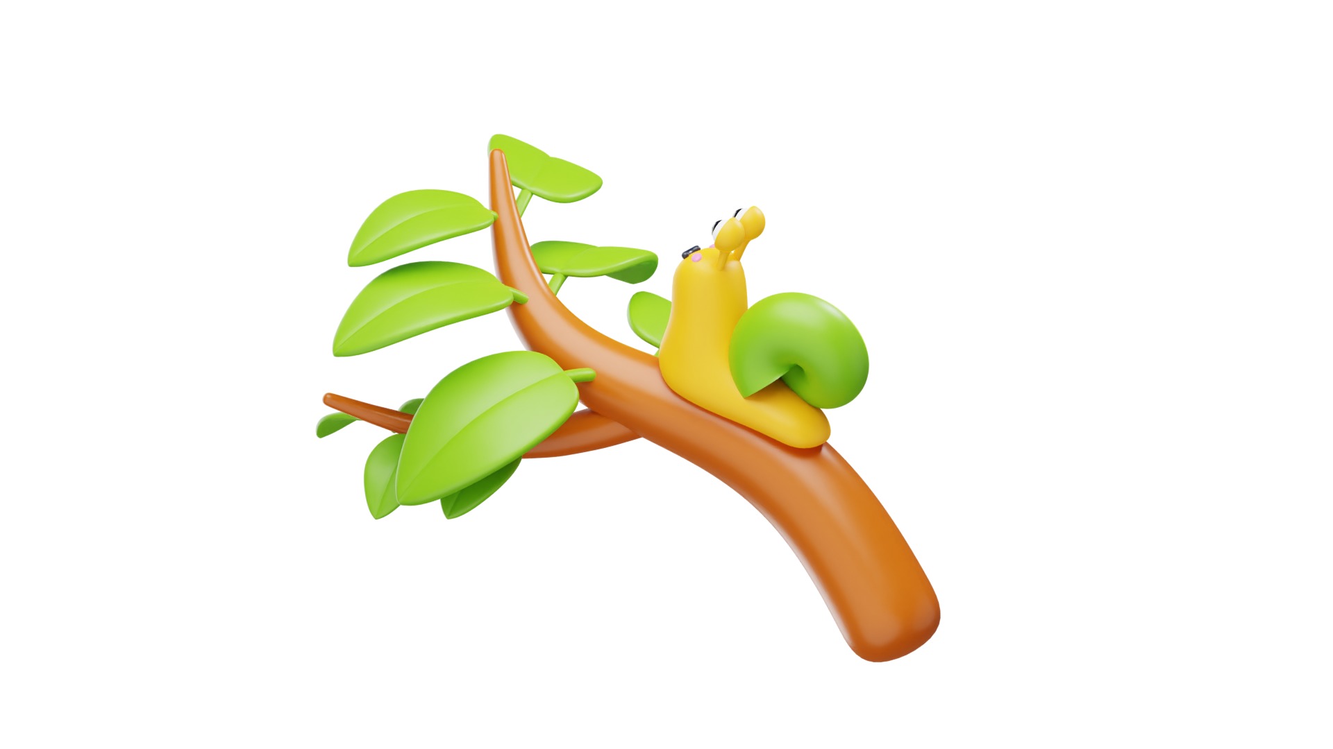 Snail on tree 3D model_9