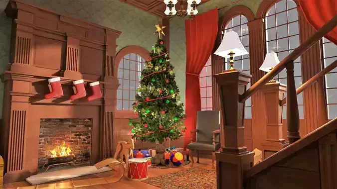 Christmas Room Low-poly 3D model