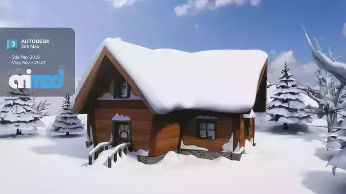 Cartoon Winter Wooden Houses