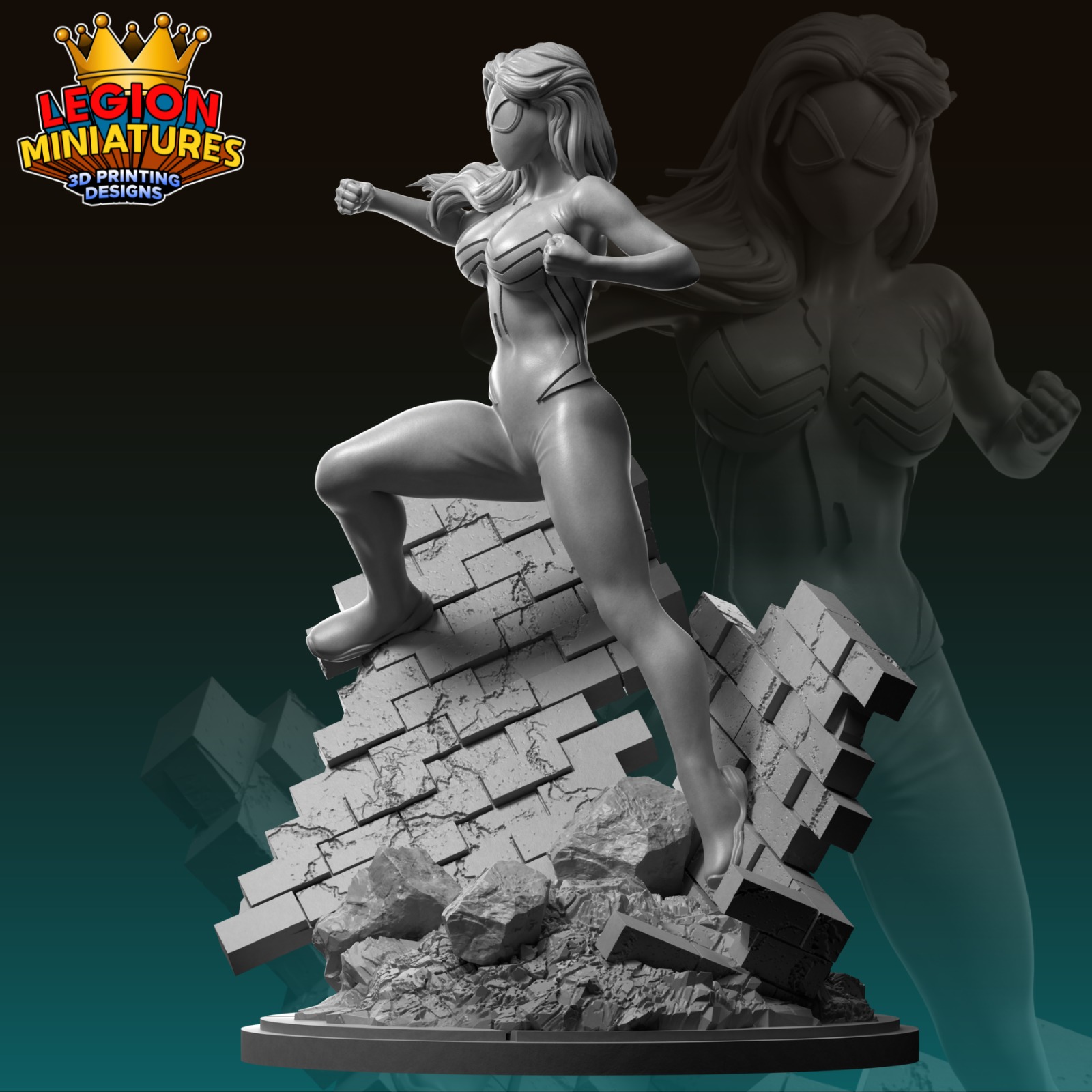 Marvel crisis protocol Ultimate Spiderwoman presupported 3D print model_1