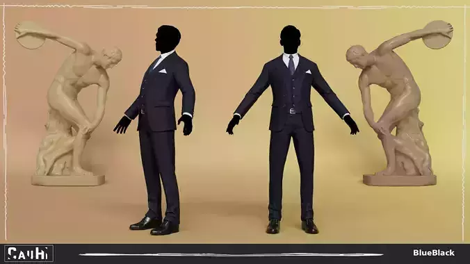 Men Pans with Shirt Blazer and Shoes Vest Blue Black  Low-poly 3D model