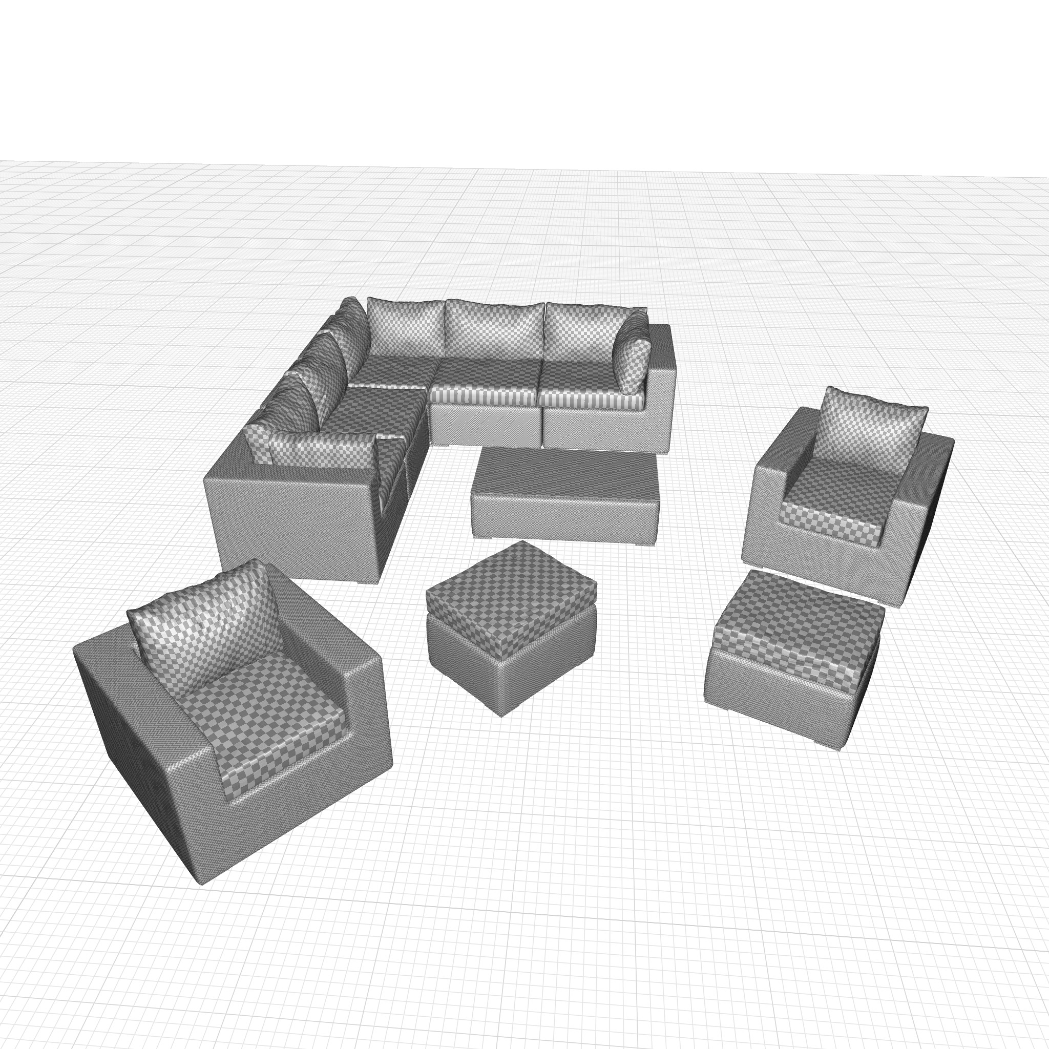 Keiran Wicker Rattan Seating Group  3D model_1