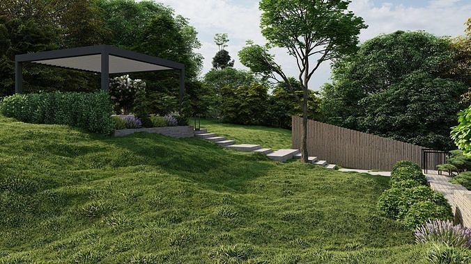 3D Exterior Scene 3D model design garden and landscape 3D 3D model