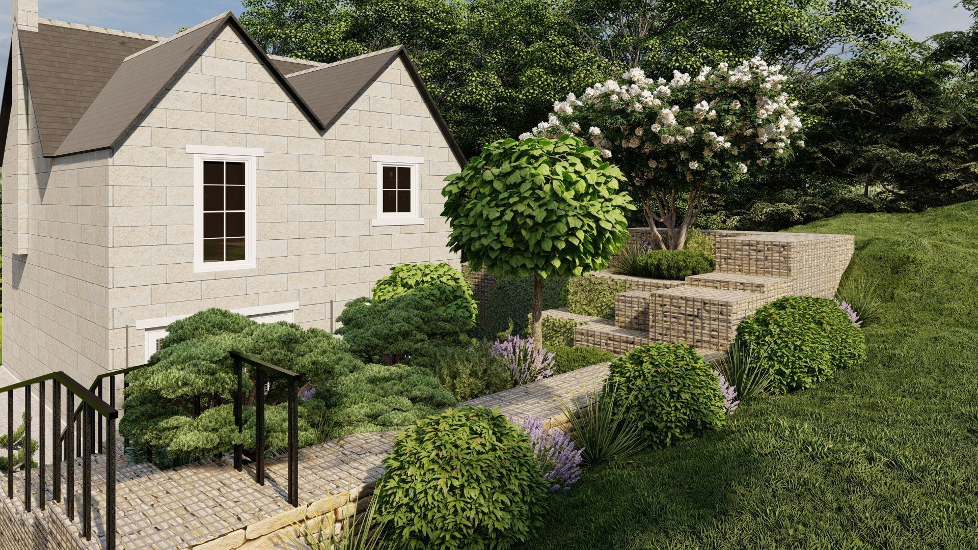 3D Exterior Scene 3D model design garden and landscape 3D 3D model_1