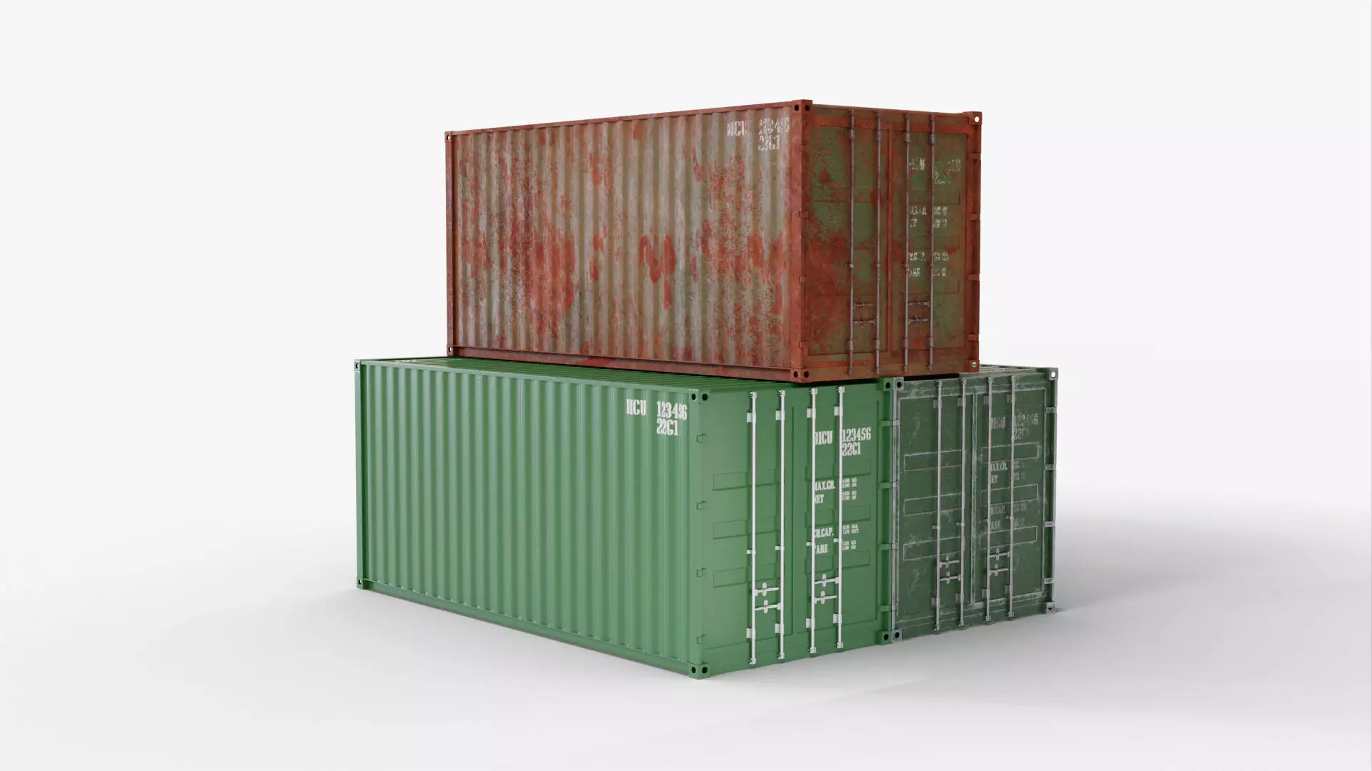 20Ft Cargo Containers - Green 3D Model Collection_0