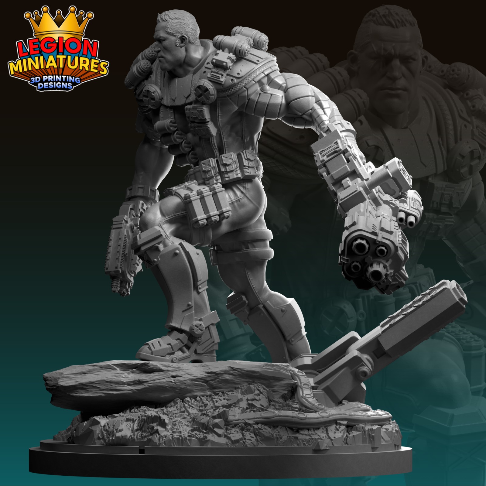 Marvel crisis protocol Cable presupported included 3D print model_1