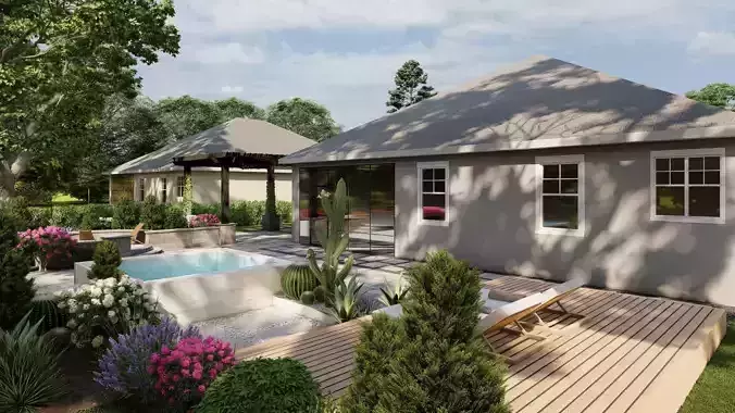 3D Exterior Scene 3D model design garden and landscape 3D