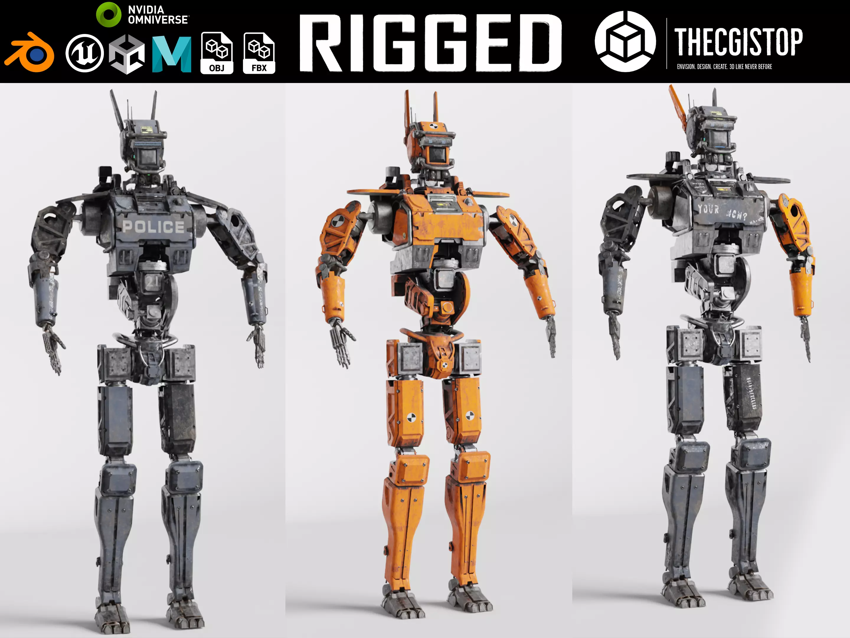 Chappie Robot 3 Variant IK RIGGED  3D Model Collection_0