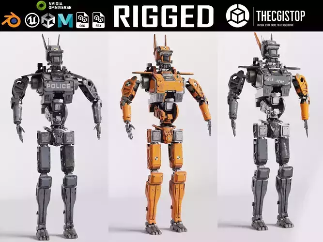 Chappie Robot 3 Variant IK RIGGED  3D Model Collection