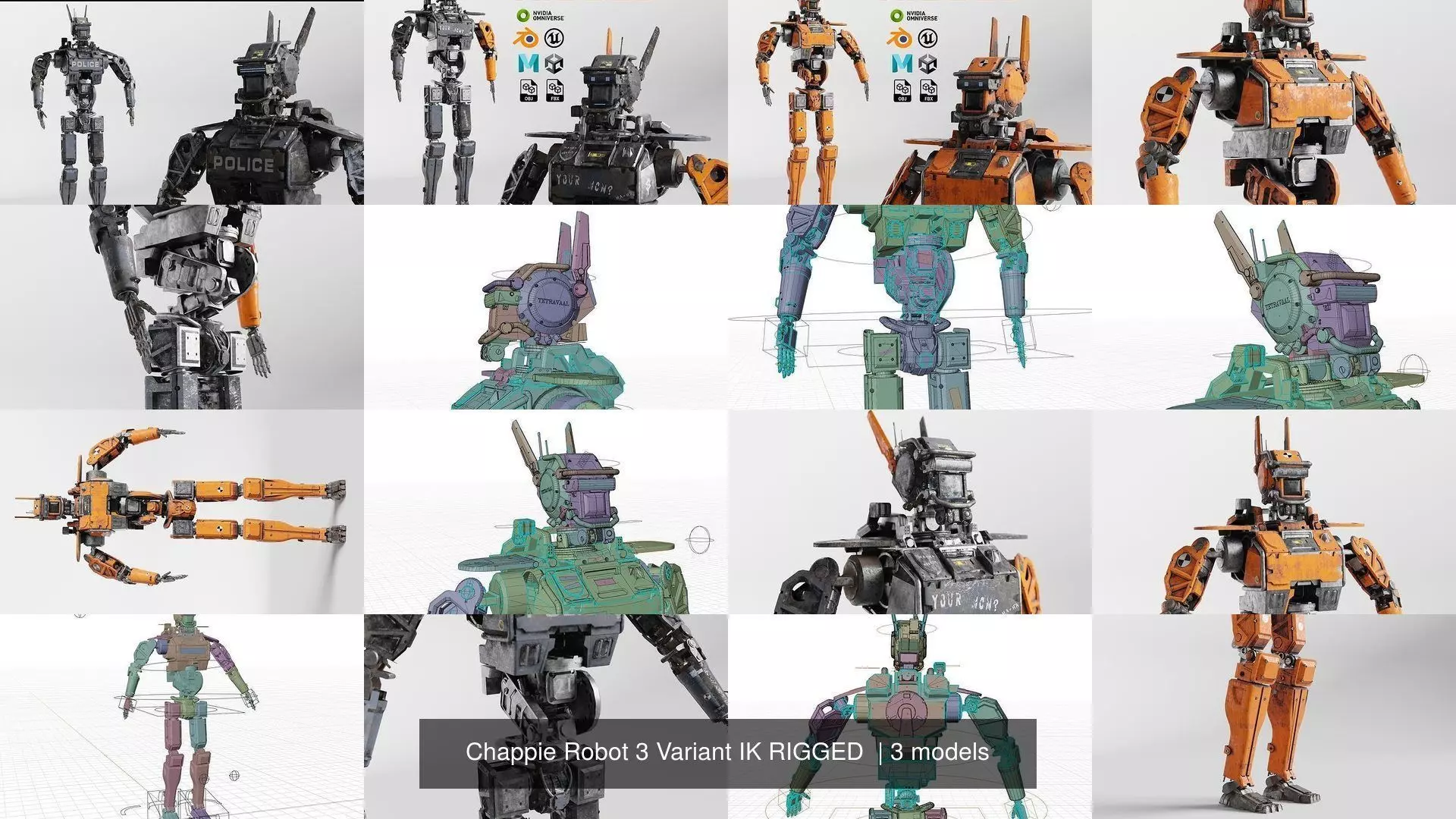 Chappie Robot 3 Variant IK RIGGED  3D Model Collection_4