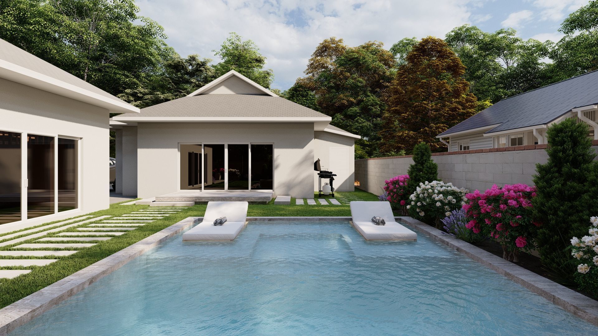 3D Exterior Scene 3D model design garden and landscape 3D 3D model_3