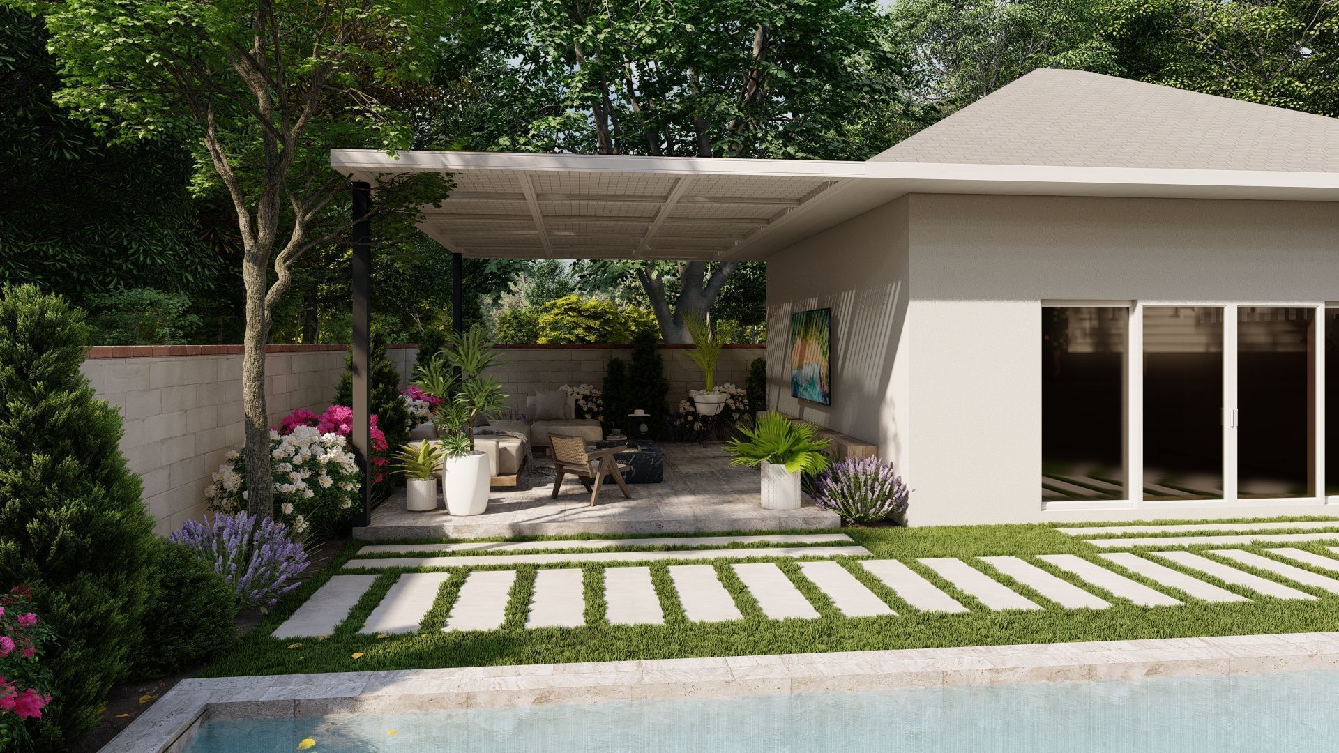 3D Exterior Scene 3D model design garden and landscape 3D 3D model_2