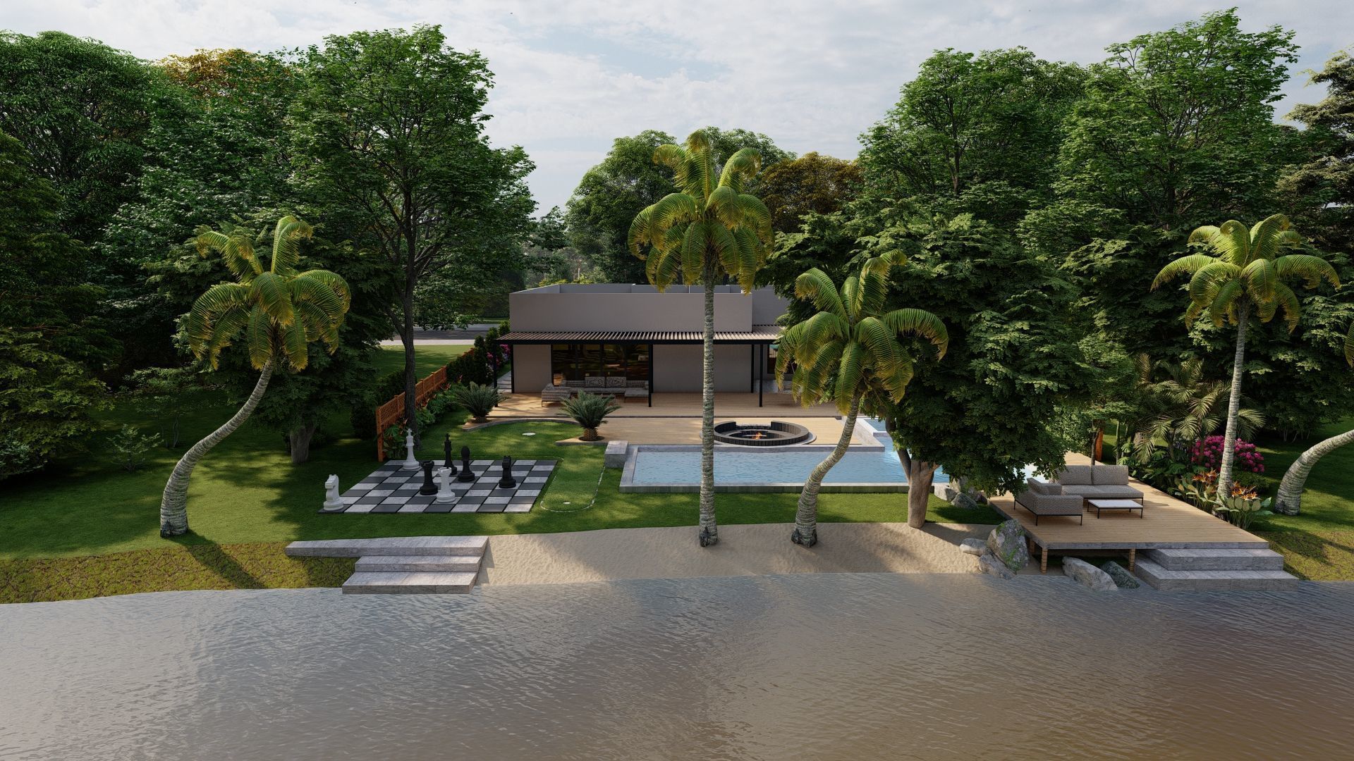 3D Exterior Scene 3D model design garden and landscape 3D 3D model_7