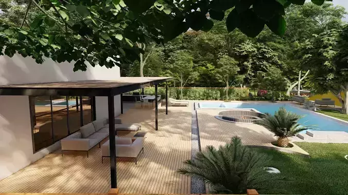 3D Exterior Scene 3D model design garden and landscape 3D 3D model