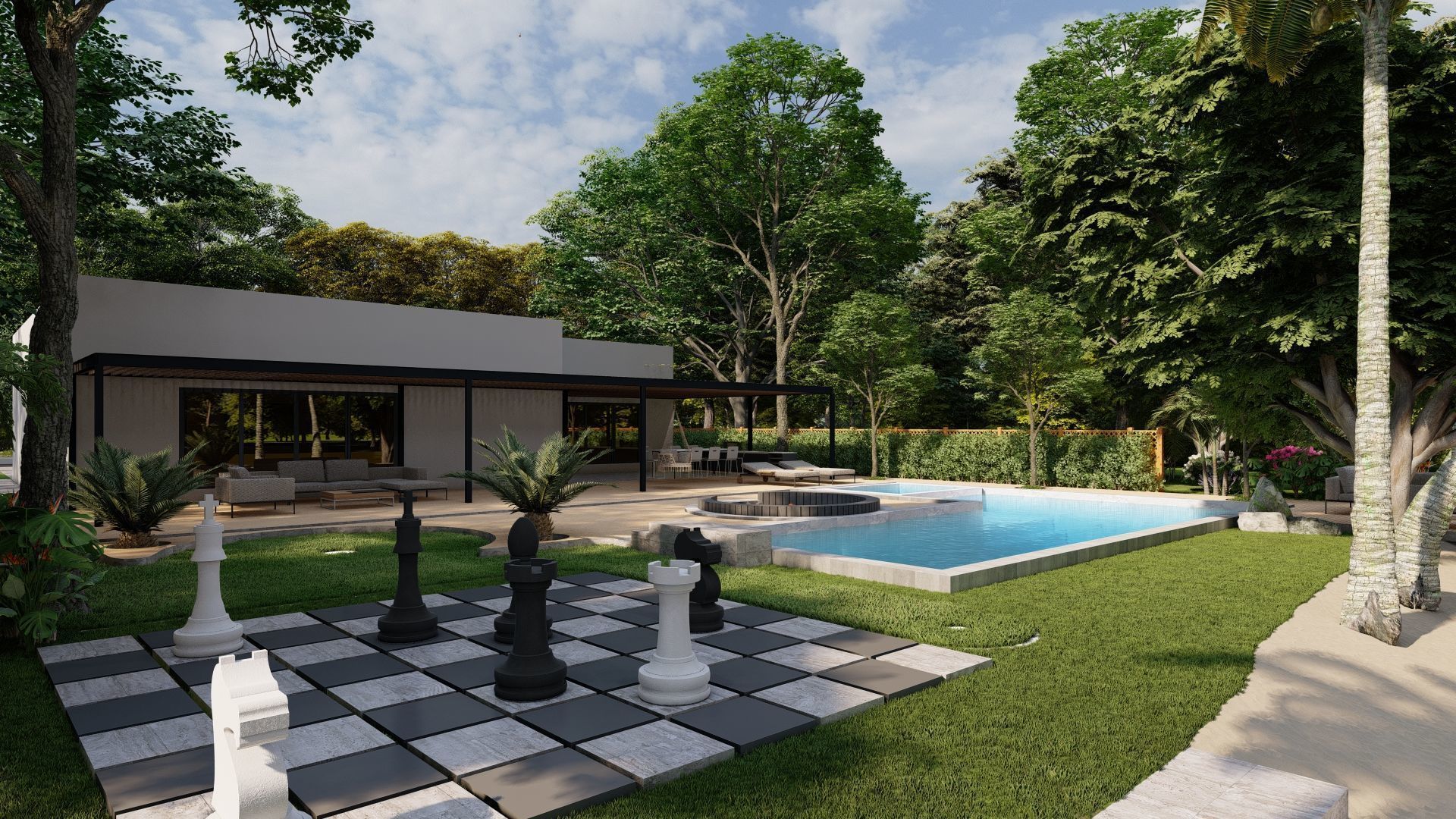 3D Exterior Scene 3D model design garden and landscape 3D 3D model_1