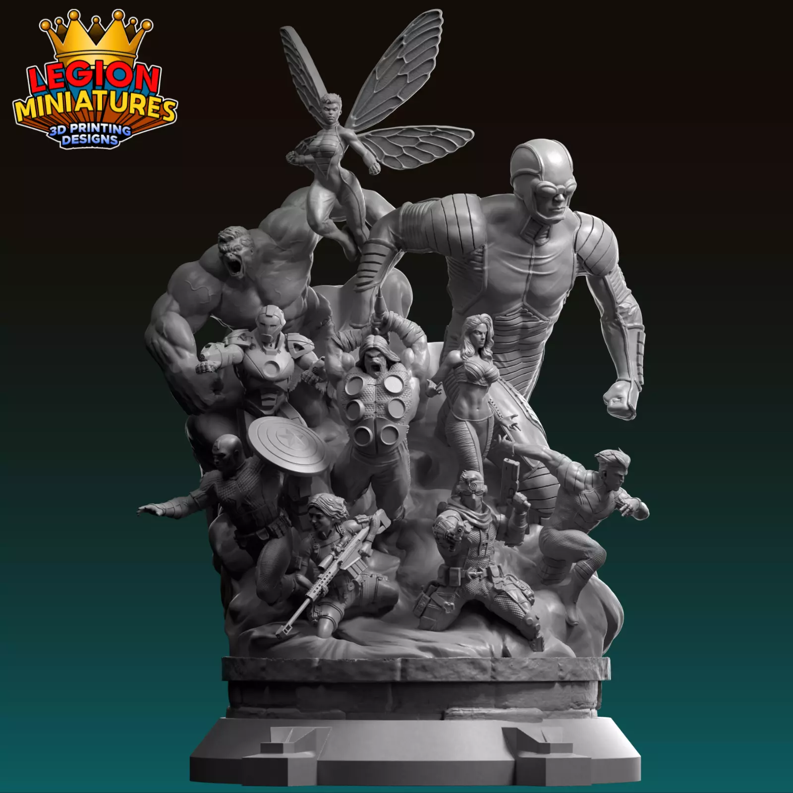 Ultimate avengers diorama presupported included 3D print model