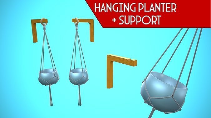 HANGING PLANTER AND SUPPORT CARTOON STYLIZED Low-poly 3D model