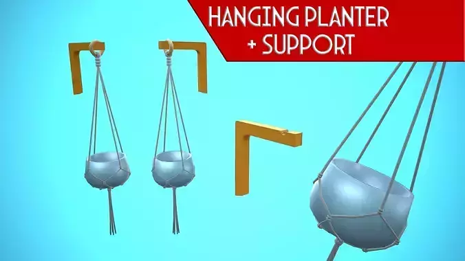 HANGING PLANTER AND SUPPORT CARTOON STYLIZED Low-poly 3D model