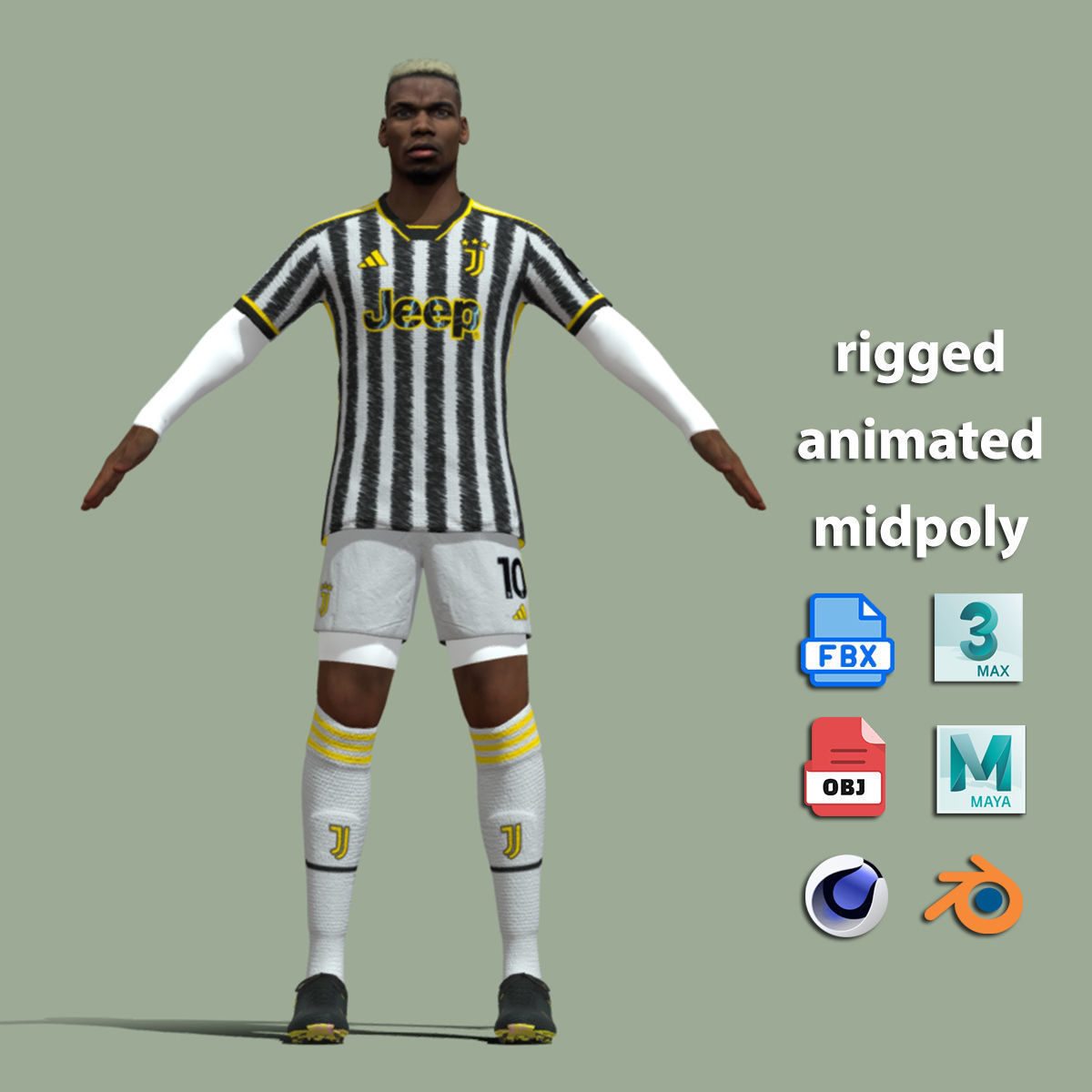 T-Pose Rigged Paul Pogba Juventus 3D model_2