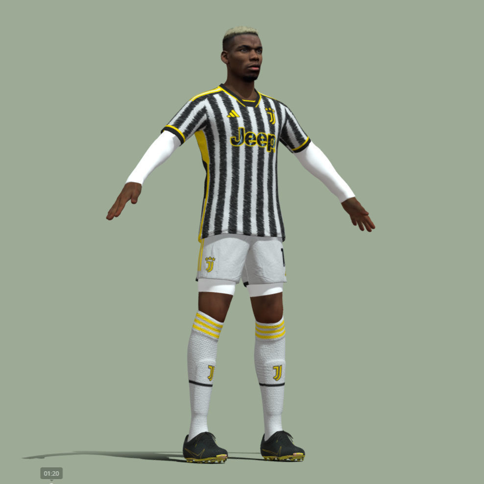 T-Pose Rigged Paul Pogba Juventus 3D model_4