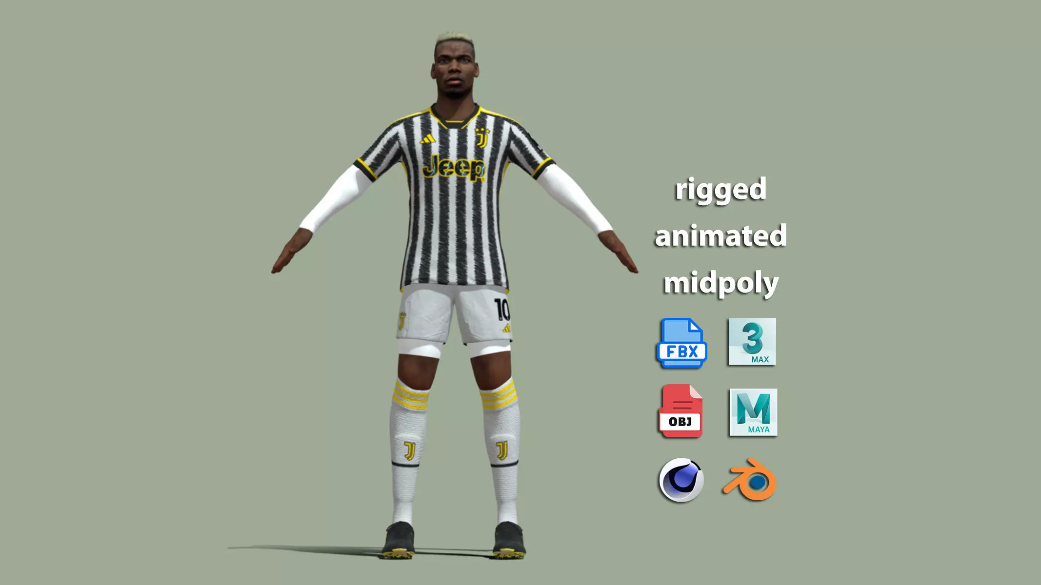 T-Pose Rigged Paul Pogba Juventus 3D model_0