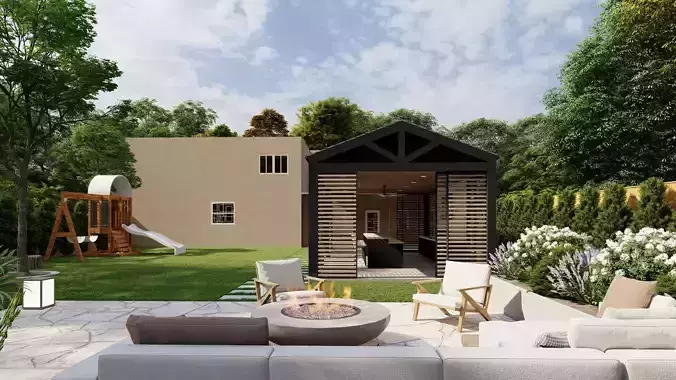 3D Exterior Scene 3D model design garden and landscape 3D 