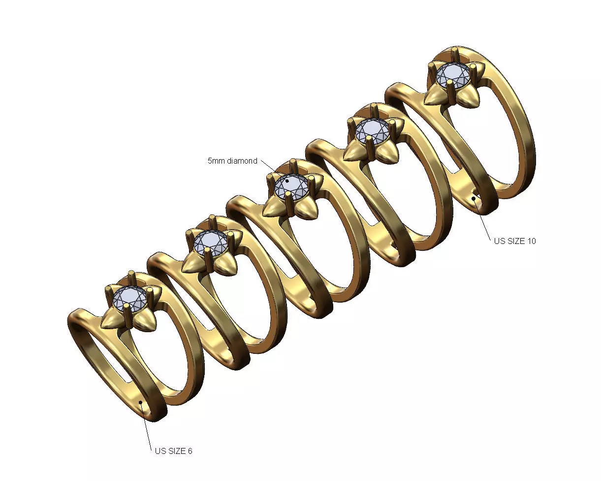 5mm diamond spiked settings open diamond ring Us sizes 6to10 3D print model_0