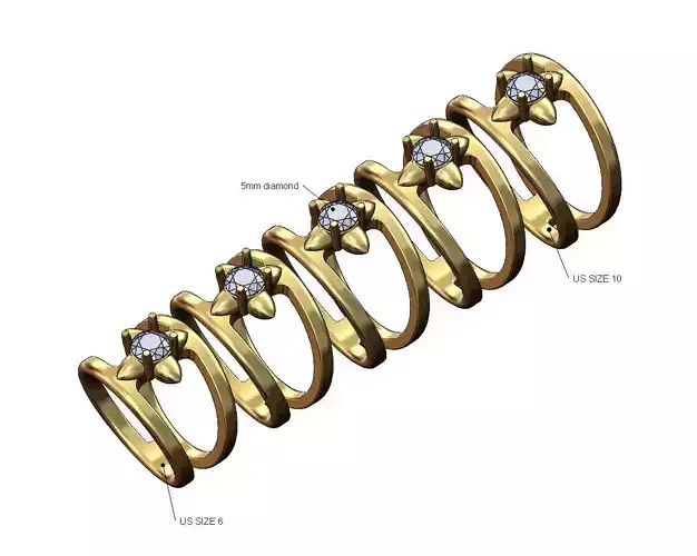 5mm diamond spiked settings open diamond ring Us sizes 6to10 3D print model