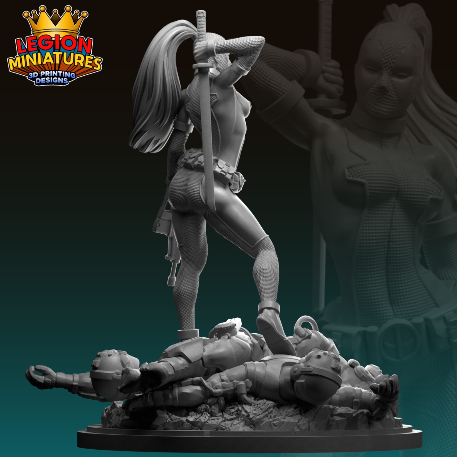 Marvel crisis protocol Lady Deadpool presupported included 3D print model_2