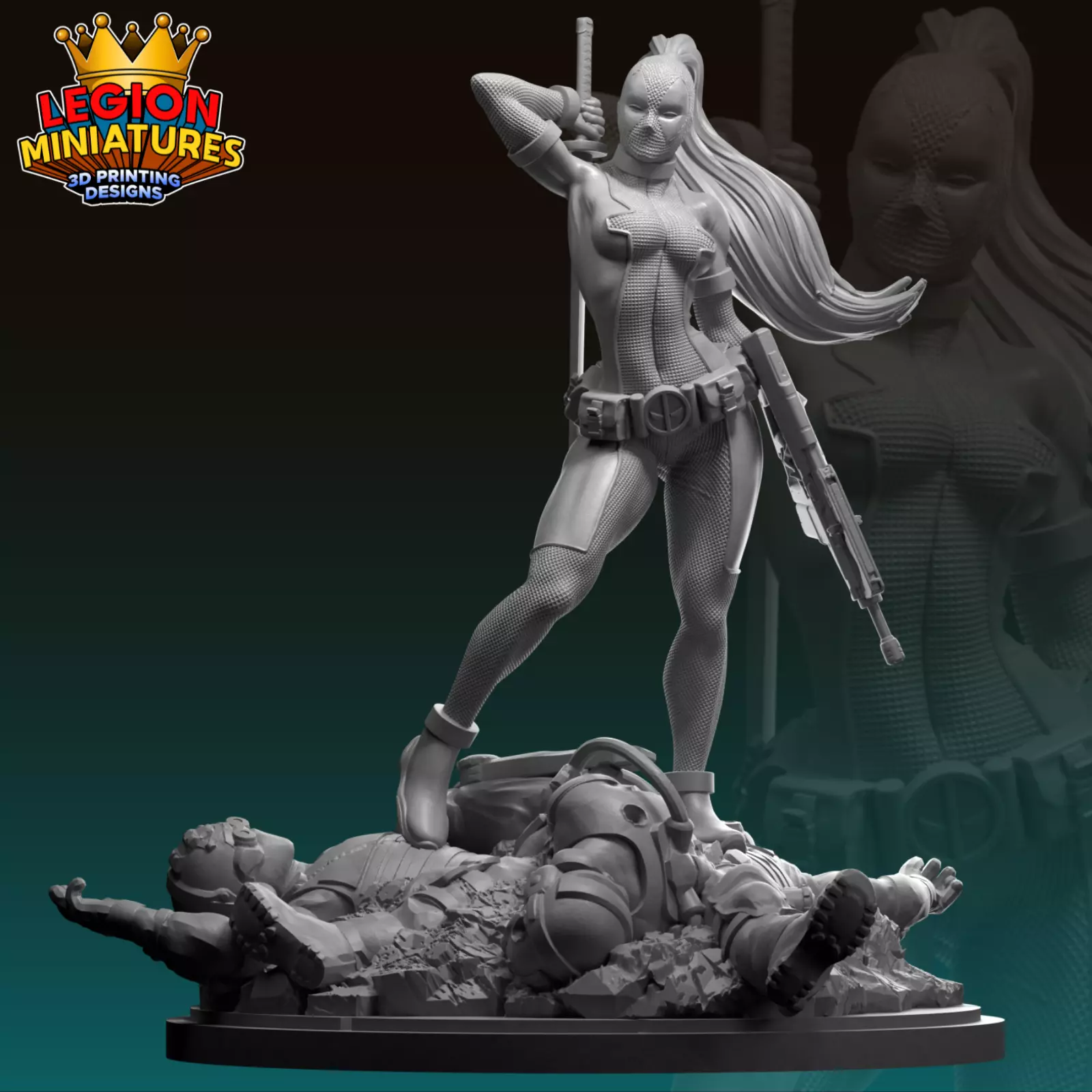 Marvel crisis protocol Lady Deadpool presupported included 3D print model_0