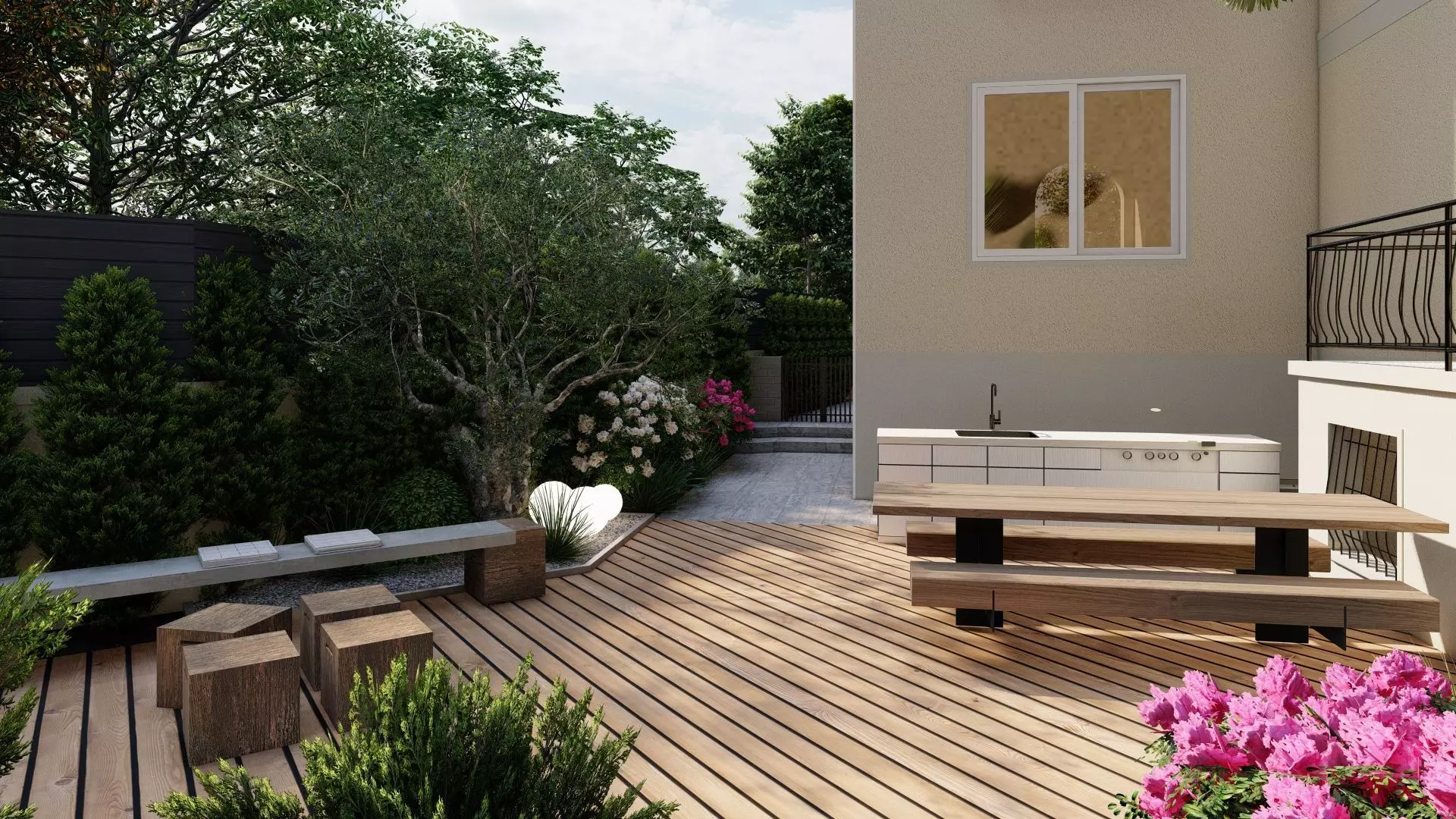 3D Exterior Scene 3D model design garden and landscape 3D 3D model_0