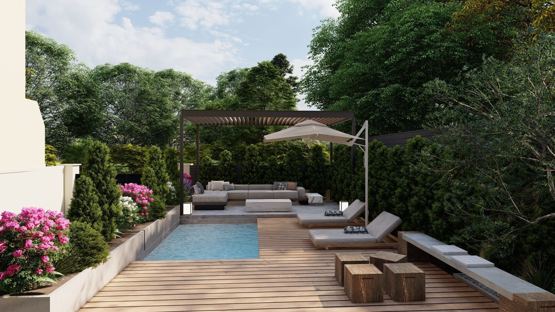 3D Exterior Scene 3D model design garden and landscape 3D 3D model_3