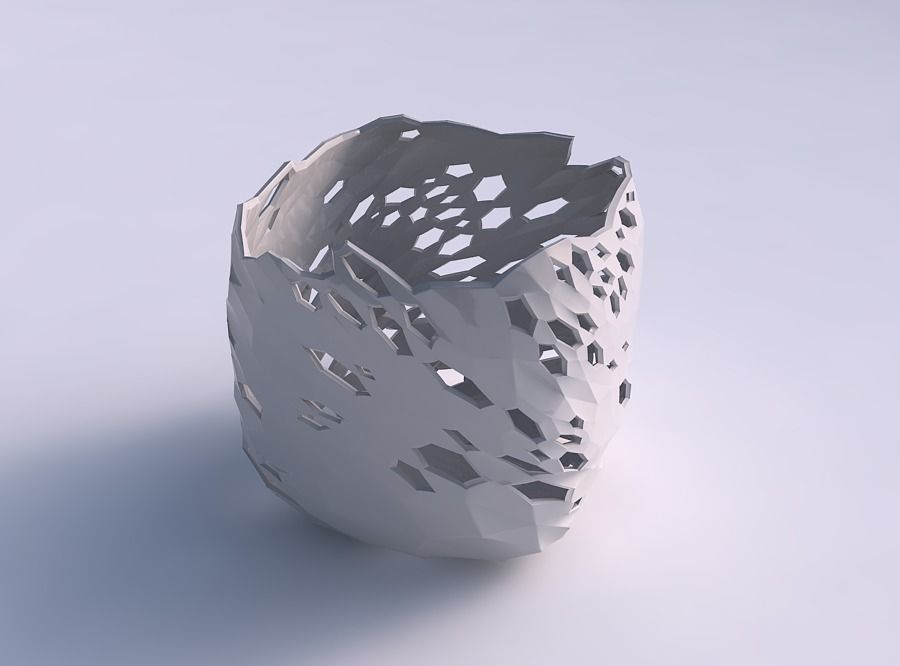 Vase quadratic stumpy with twisted crystal skin with holes 3D print model_0