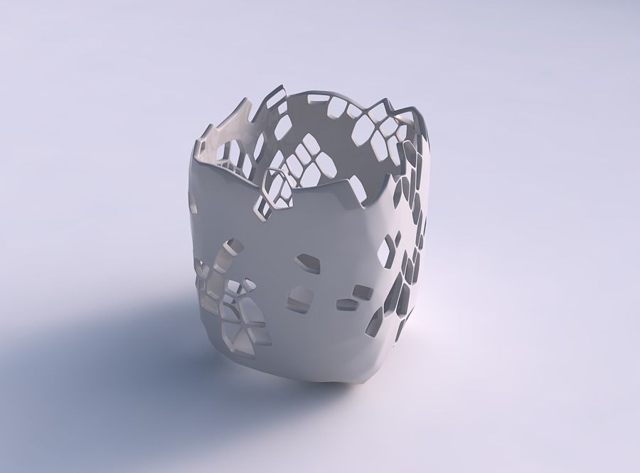 Vase quadratic stumpy with organic skin with holes 3D print model_0