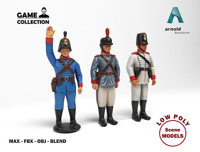 Miniature metal soldiers Low-poly 3D model