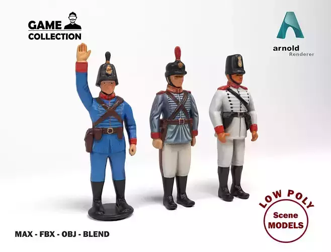Miniature metal soldiers Low-poly 3D model