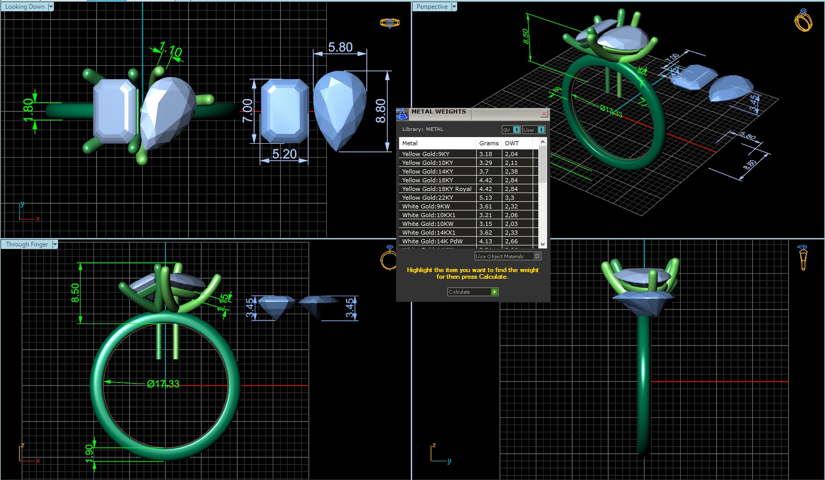 Pear and Emerald Cut Diamond Duo Engagement Ring 3D print model_2