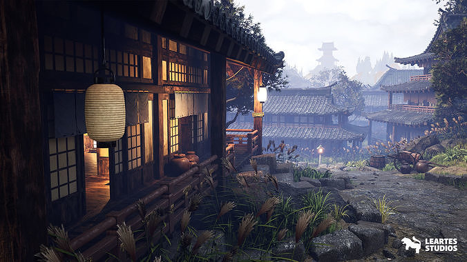 Feudal Japanese Castle Environment Low-poly 3D model 5