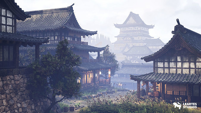 Feudal Japanese Castle Environment Low-poly 3D model 4