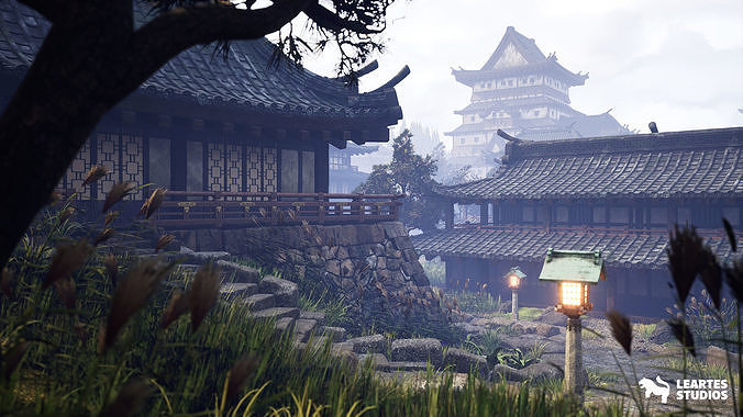 Feudal Japanese Castle Environment Low-poly 3D model 6