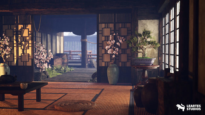 Feudal Japanese Castle Environment Low-poly 3D model 7