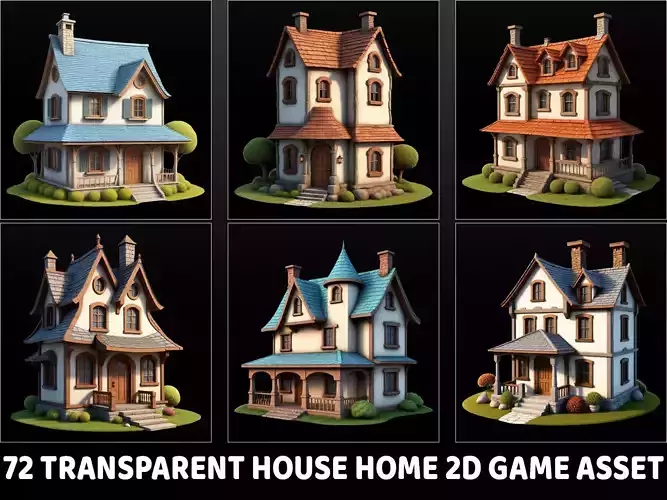 72 Fantasy House Home 2D Game Asset