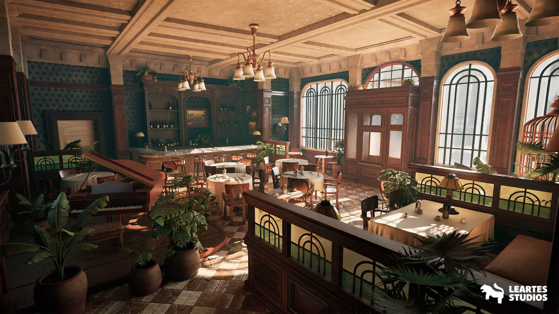 Yellow Parrot Restaurant Environment Low-poly 3D model_0