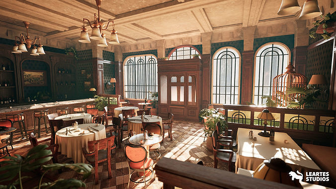 Yellow Parrot Restaurant Environment Low-poly 3D model 4