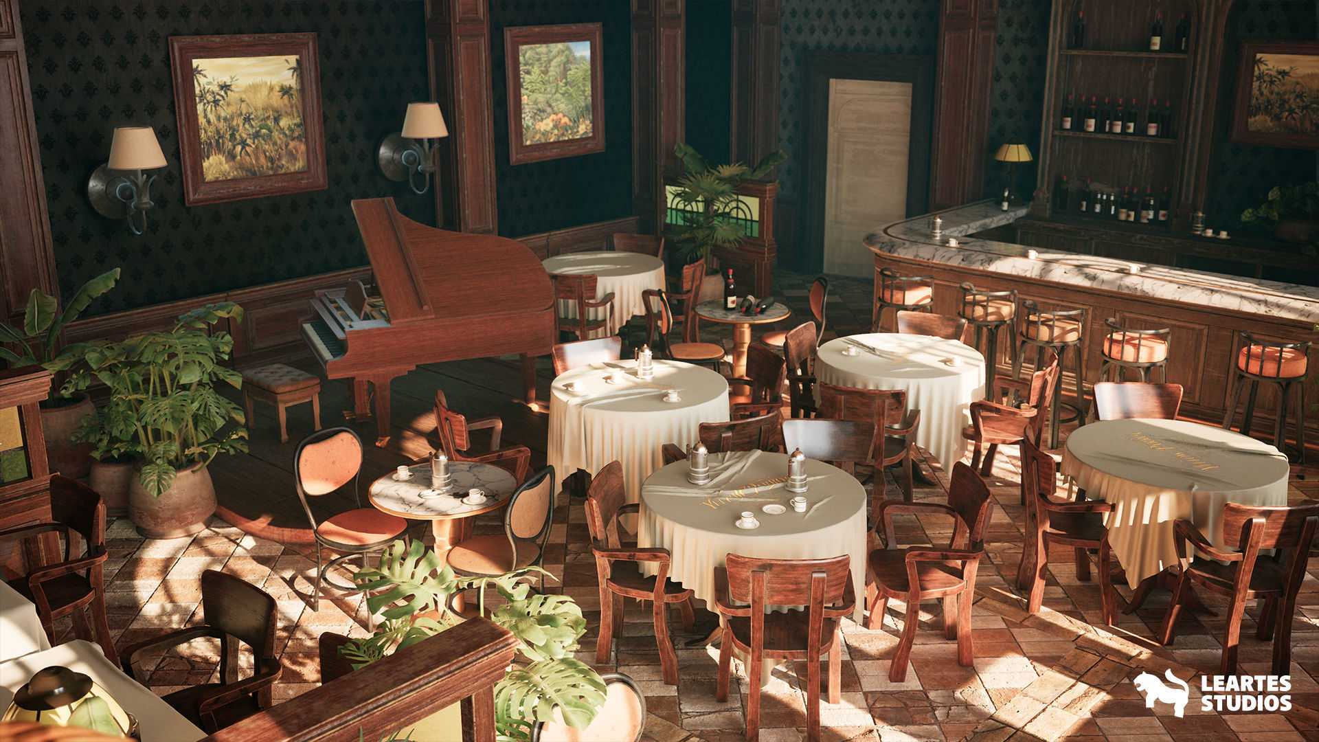 Yellow Parrot Restaurant Environment Low-poly 3D model_9