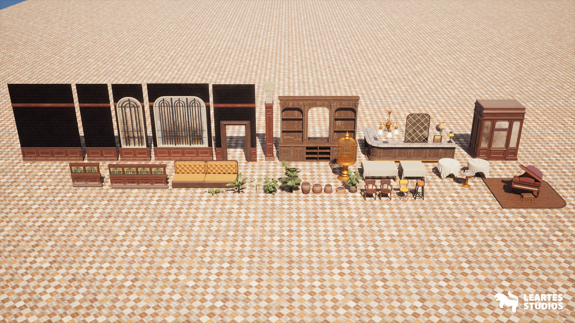 Yellow Parrot Restaurant Environment Low-poly 3D model_12