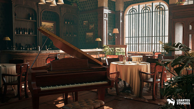 Yellow Parrot Restaurant Environment Low-poly 3D model 7