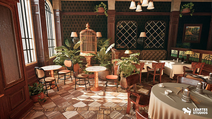 Yellow Parrot Restaurant Environment Low-poly 3D model 3