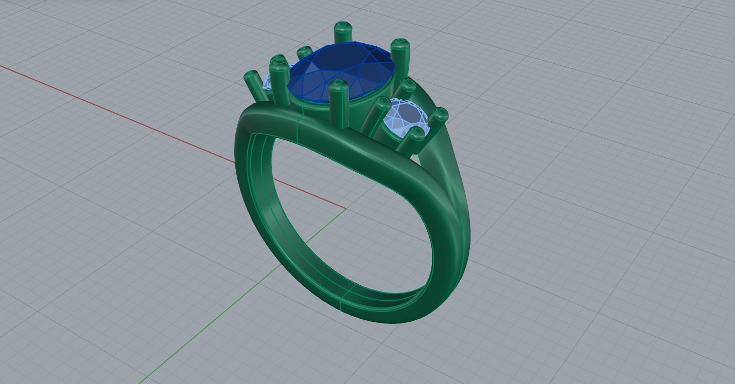Three Stone Engagement Ring 3D print model_3